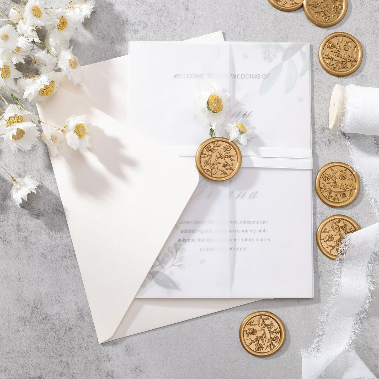 UNIQOOO Wax Seal Stickers - 3D Floral Wedding Invitation Envelope Seal Sticker, 50 Pcs Self- Adhesive Flower Antique Gold Stickers, Perfect for Invitation, Christmas, Gift Wrapping