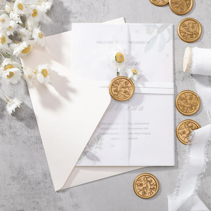 UNIQOOO Wax Seal Stickers - 3D Floral Wedding Invitation Envelope Seal Sticker, 50 Pcs Self- Adhesive Flower Antique Gold Stickers, Perfect for Invitation, Christmas, Gift Wrapping