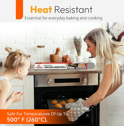 Silver Teflon Liner Roll - Versatile Non-Stick Oven, Stovetop & Grill Mat (75” x 17”) - Custom Fit
