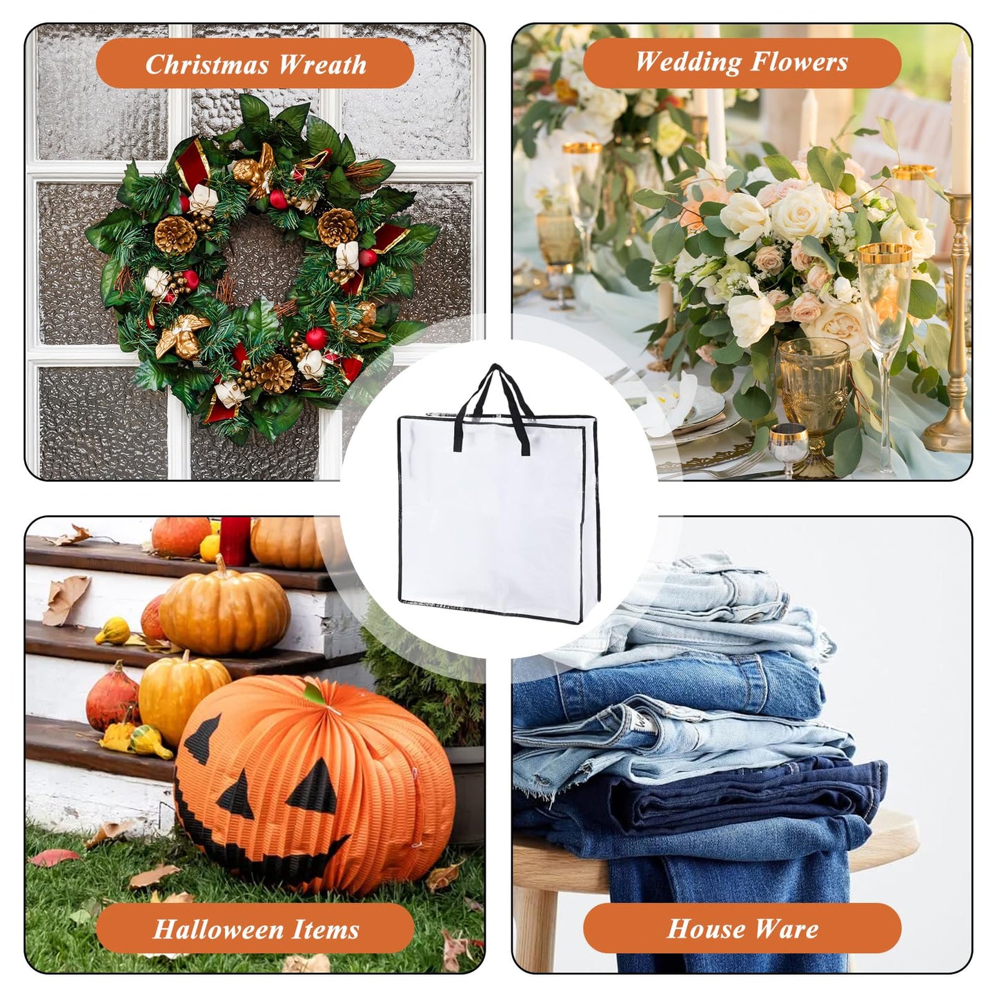 5 Pack Wreath Storage Bag 26x9 Inch Christmas Wreath Storage Container with Zipper and Handles, Underbed Wreath Storage Organizer for College Clothes Pillow Bedding Christmas Wreath