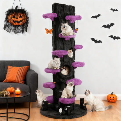 KAMABOKO 90.5" Tall Cat Tree for Indoor Cats, Large Cat Tower with Luxury Cat Condo, Cat Tree Tower with Soft Cushion, Scratching Board, Plush Platform＆ Top Perch, Purple