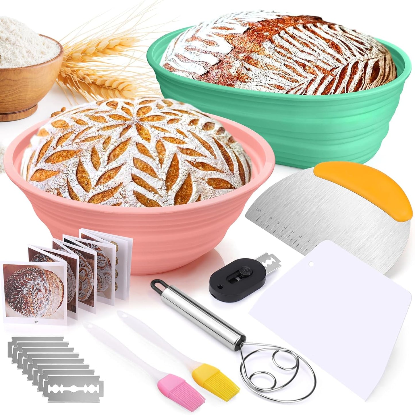 Palksky Sourdough Proofing Baskets Silicone Kit - Sourdough Bread Baking Supplies, Round & Oval Bowls for Rising