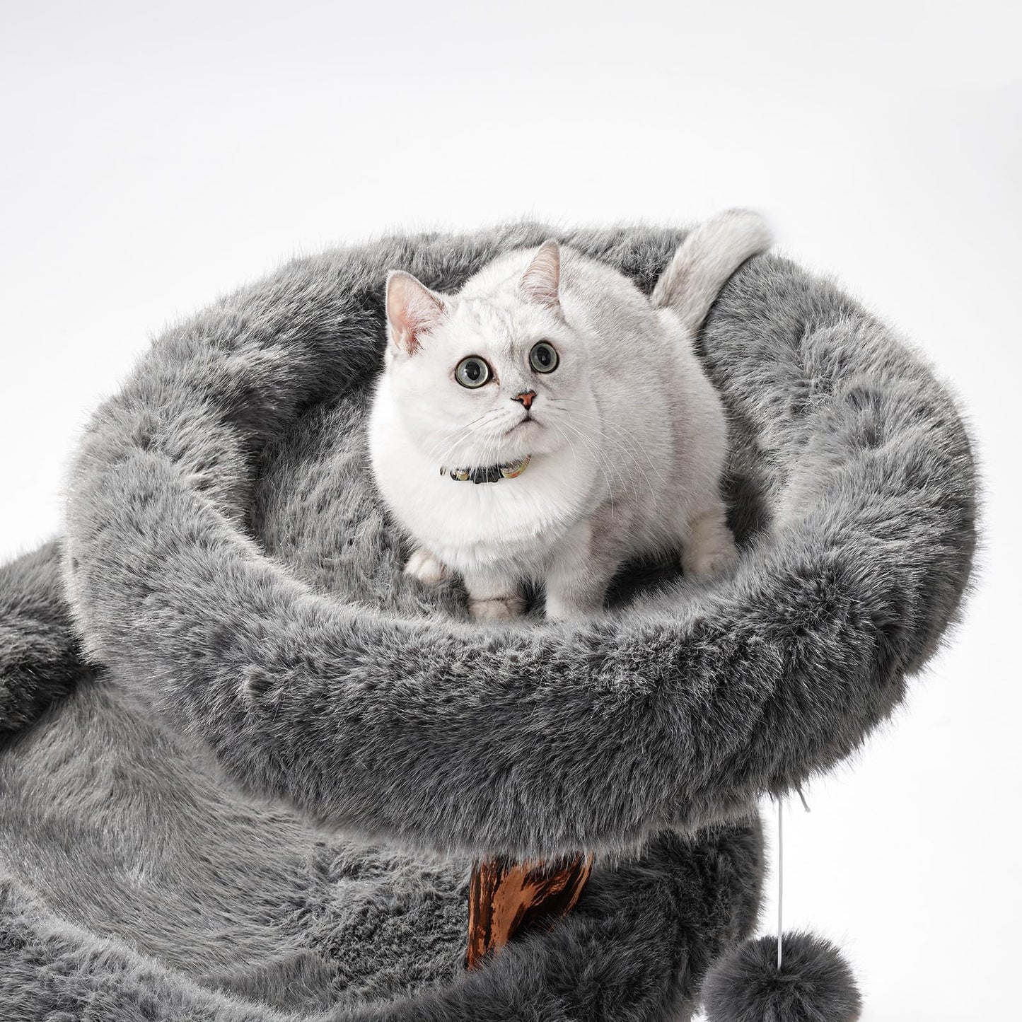 Aesthetic Cat Tree Tower for Large Cats, Modern Cat Tree for Maine Coon Indoor Cats with Faux Fox Fur, Maine Coon Cat Tree, Solid Wood Sisal Scratching Post, Perches, Platform & Toy Ball, Dark Gray