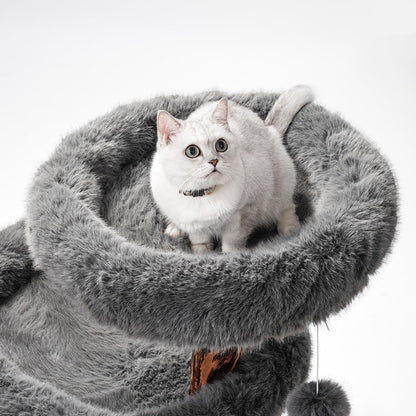 Aesthetic Cat Tree Tower for Large Cats, Modern Cat Tree for Maine Coon Indoor Cats with Faux Fox Fur, Maine Coon Cat Tree, Solid Wood Sisal Scratching Post, Perches, Platform & Toy Ball, Dark Gray
