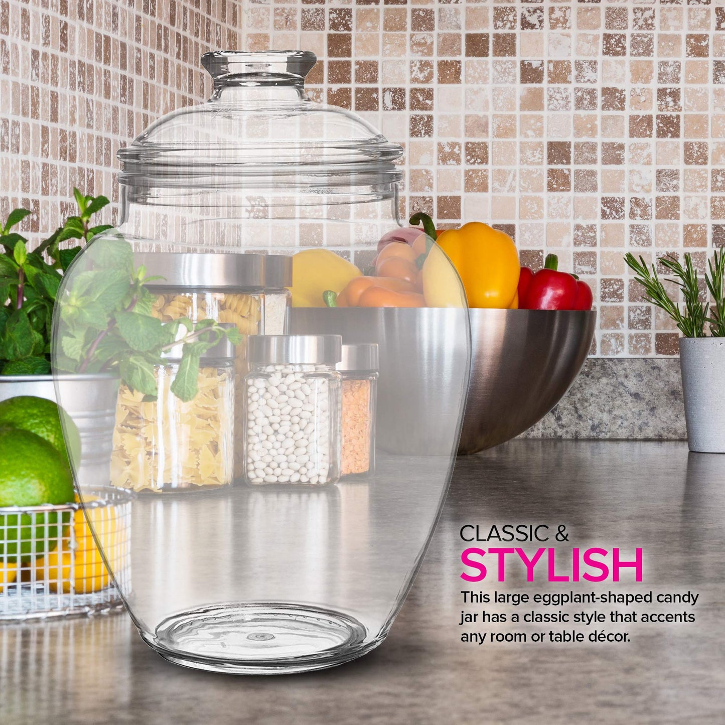 Modern Innovations 128-Ounce Candy & Cookie Jar with Lid, 1 Gallon Premium Acrylic Clear Apothecary Jar, Wedding & Home Décor Centerpiece, Decorative Kitchen Storage Jar, Bathroom Organization