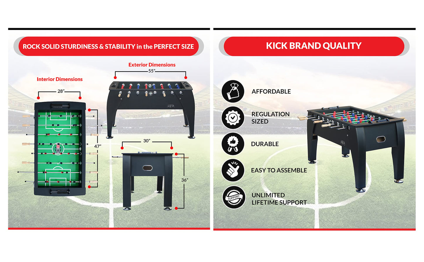 KICK Legend 55" Foosball Table (Black) – Professional Full-Size Indoor Game Table