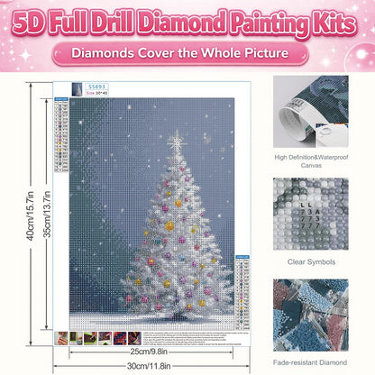 IOHEFY White Christmas Tree Diamond Painting 12 x 16 Inch Full Drill Acrylic Diamond Art DIY Crystal Rhinestone Winter Holiday Artwork Nano Pearlescent Canvas Wall Decor Gift