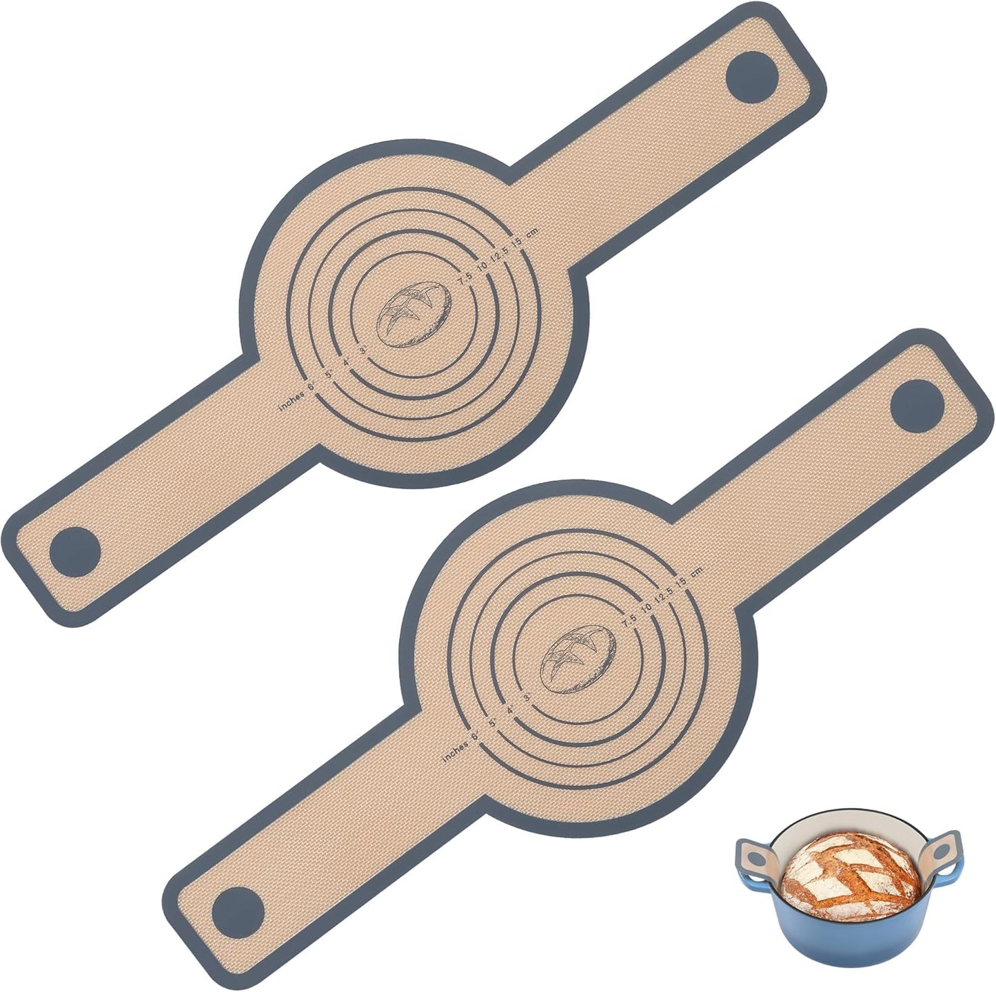 E-far Silicone Bread Sling for Dutch Oven - 2-Piece Reusable Baking Mat with Long Handle