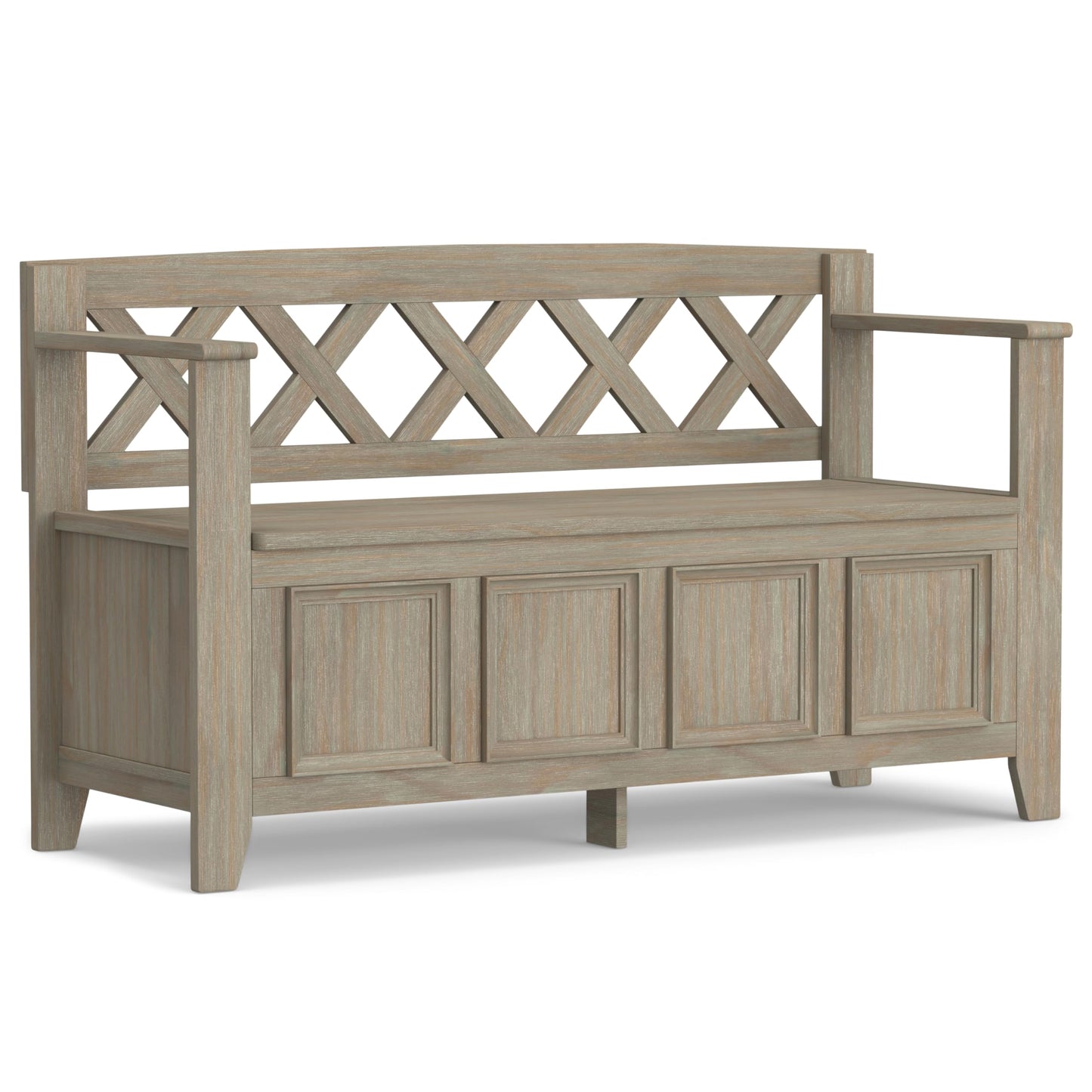 SIMPLIHOME Amherst Entryway Storage Bench - 48 inch Wide Solid Wood Hallway Seat in Distressed Grey, Transitional Bench for Entryway or Living Room with Lift-Up Lid and Spacious Storage