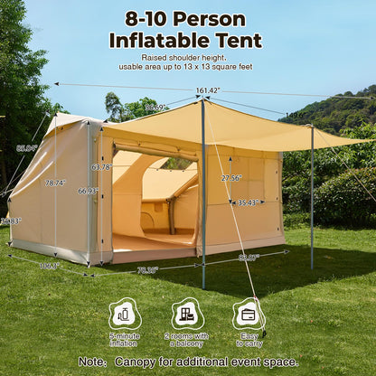 YOLENY Inflatable Tents for 8-10 People, 600D Oxford Blow up Tent with Extended Canopy, Easy Set-up Waterproof Glamping Cabin for 8-10 People