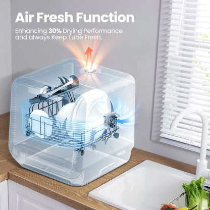 COMFEE' Portable Mini Dishwasher Countertop with 1.32Gal Built-in Water Tank for Apartments& RVs, No Hookup Needed, 6 Programs, 360° Dual Spray, 162℉ High-Temp& Air-Dry Function