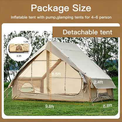 Inflatable Tent, 2-6 Person Glamping Camping Tent, 300D Oxford Waterproof UV Protection Windproof 60s Setup, Large Outdoor Sun Shelter with Air Pump & Storage Bag for Picnicking, Beach, Park, Festival
