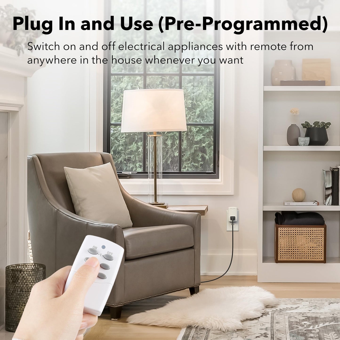 BN-LINK Mini Wireless Remote Control Outlet Switch Power Plug in for Household Appliances, Wireless Remote Light Switch, LED Light Bulbs, White (2 Remotes + 5 Outlets) 1250W/10A
