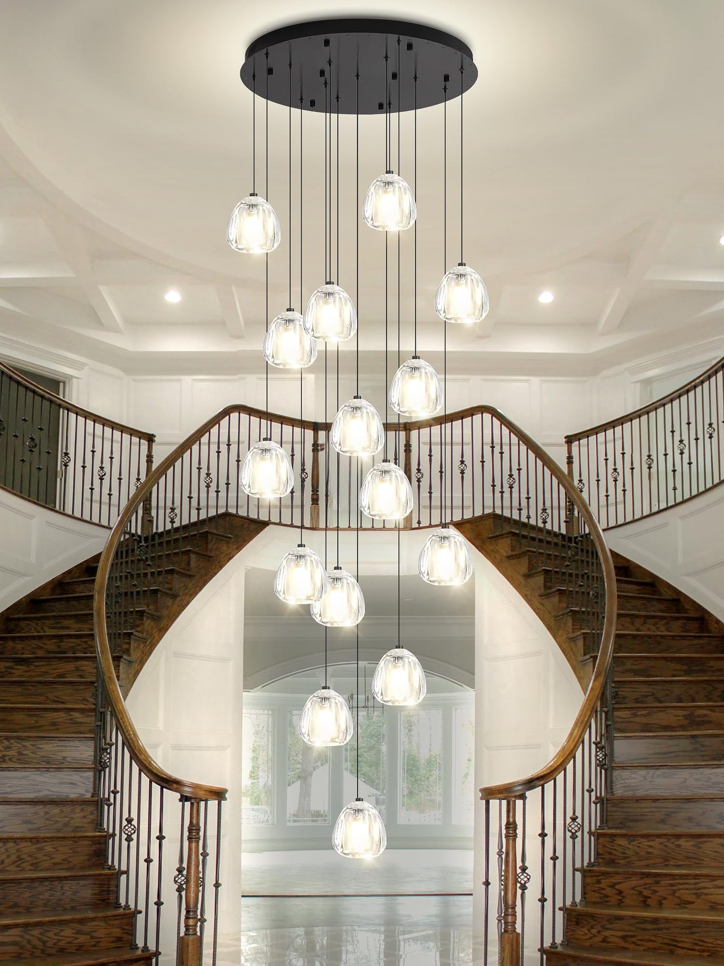 ABTTOI 16-Lights High Ceiling Chandelier H130 Modern Chandeliers LED High Ceiling Pendant Light Bubble Crystal Chandelier for Foyer Hallway Stairwell Black Adjustable Long Lights Fixture