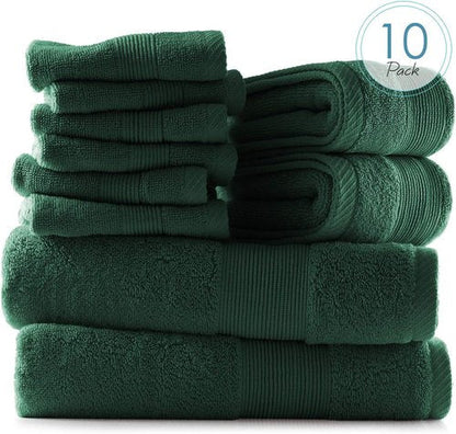 Hearth & Harbor Bath Towels - Luxury 100% Ring Spun Cotton Set of 10 | Ultra Soft & Highly Absorbent - Hunter Green