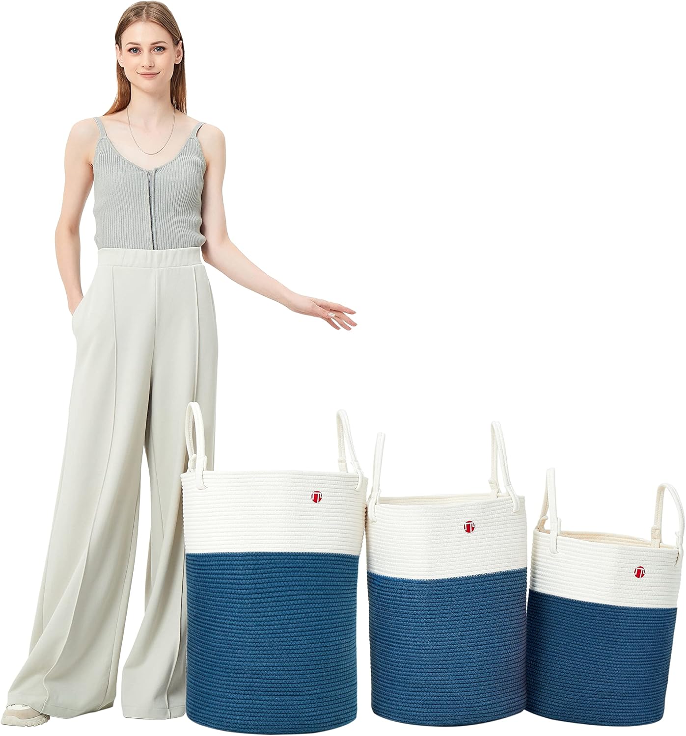 NatureMe XXXLarge Cotton Rope Woven Laundry Basket (6 Colors) - 23” x 17” - Home Storage Hamper Bin