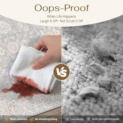 WondRg 10x14 Blue Cream Area Rug for Living Room Bedroom Neutral Floral Soft Non Slip Rug Low Pile Distressed Large Carpet for Dining Room Nursery Office Indoor