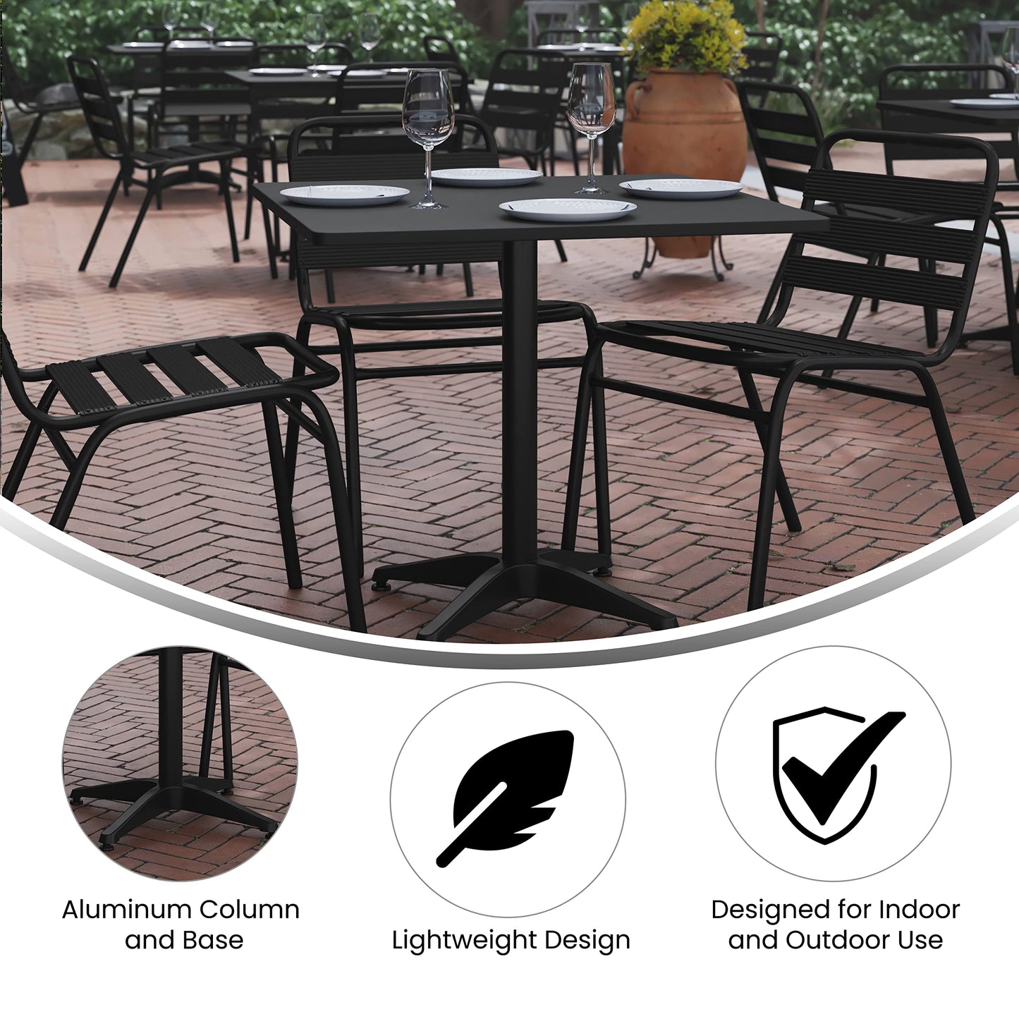 Flash Furniture TLH-ALUM-32SQ-017BK4-GG Lila 31.5'' Square Aluminum Indoor-Outdoor Table Set with 4 Slat Back Chairs, Black