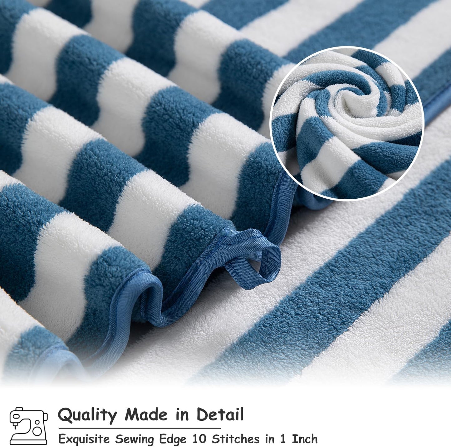 18 Set Loop-6 Towels,6 Towels,6 Set Pcs Navy Stripe Bath Towel with Hanging Bath Hand Washcloths Soft Family Towels