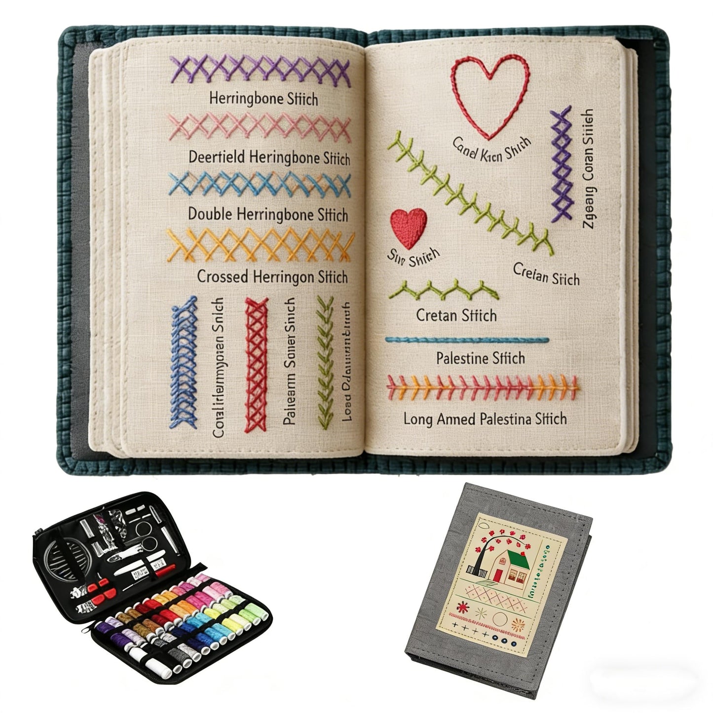 New DIY Embroidery Stitch Book Kit,86-Piece Sewing Tool Set,with 106 Illustrated Stitches,Step-by-Step Tutorials,Perfect Gift for Craft Lovers & Cross Stitch Enthusiasts