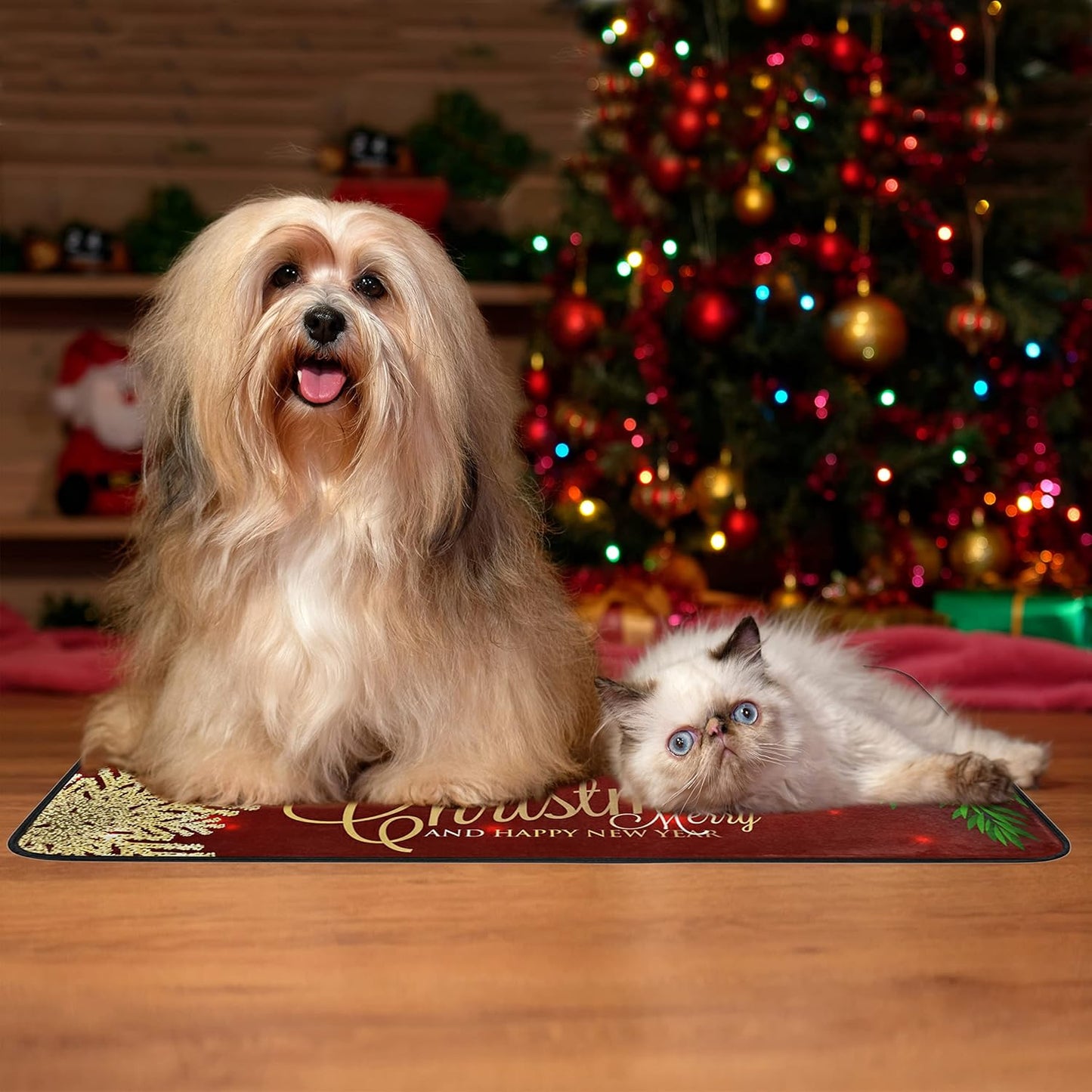 Christmas Kitchen Rugs Red Poinsettia Flower Non Slip Soft Mats, Anti Fatigue Bath Rug Runner Doormats for Home Decor
