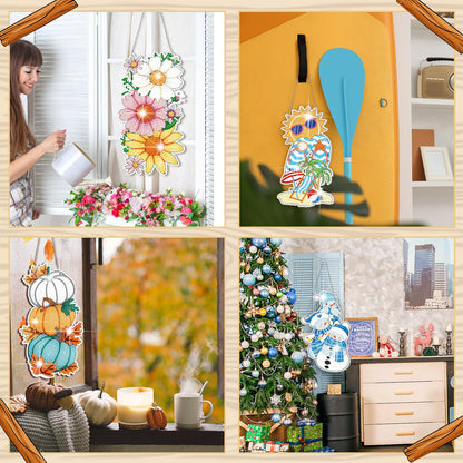 Cinnvoice 12 Pcs Seasonal Diamond Art Wreath Kits Holiday 5d DIY Diamond Painting Signs Germ Hanging Art Ornaments for Wall Door Decorations (Vertical)