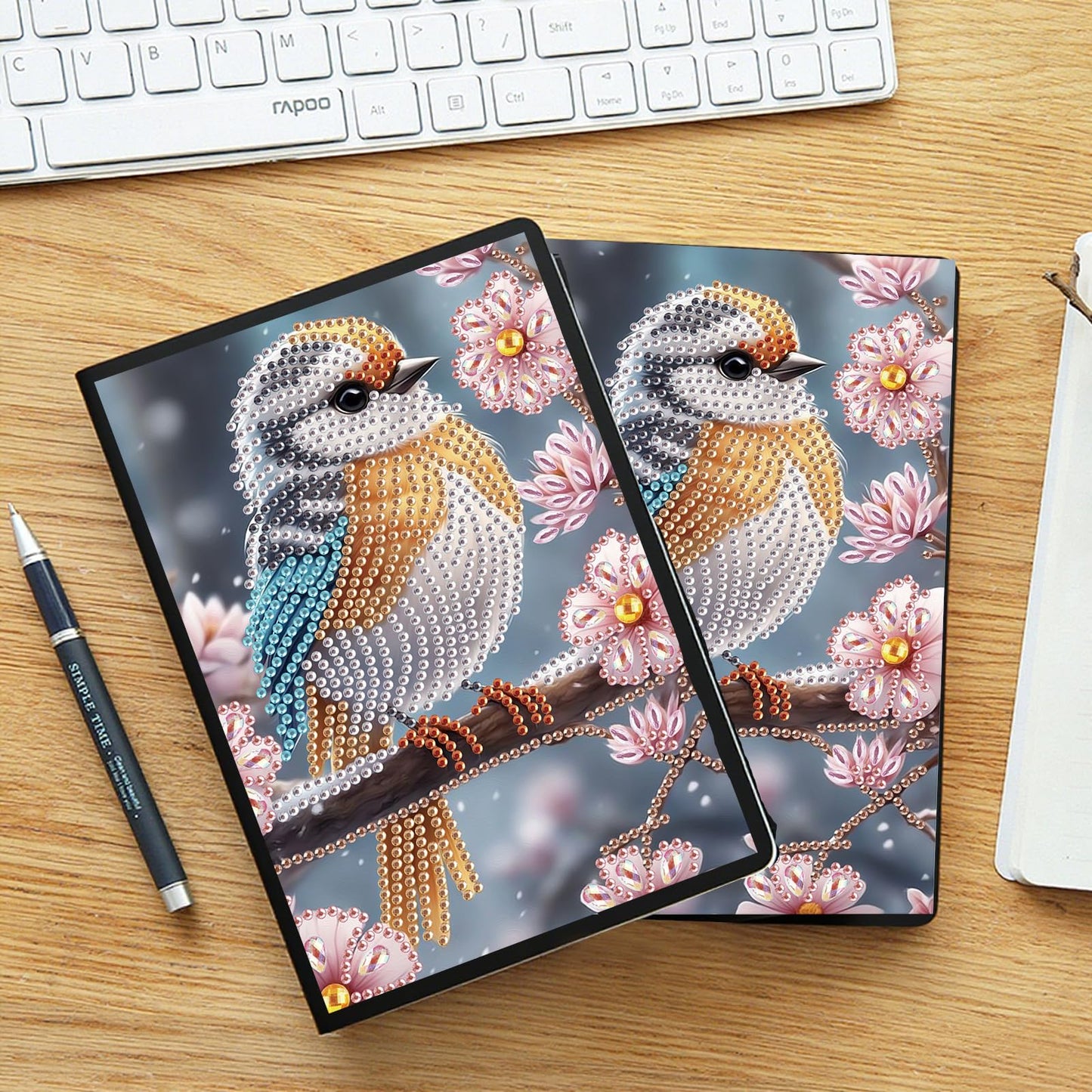 JZHYOAN Tabletop Diamond Art Note Book Kit Diamond Painting Blank Notebook A5 Mosaic Journal and DIY Sketchbook with Woodpecker Special Shaped Desk Placement Ornament Adult
