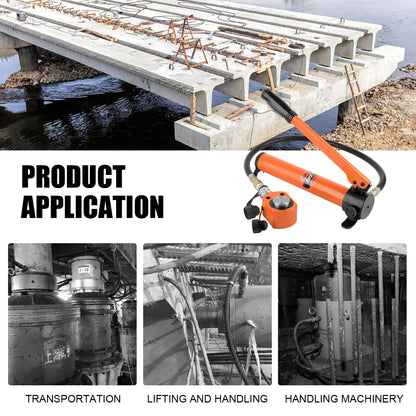 HZLZRZ 20 Ton Hydraulic Cylinder Jack with CP-180 Manual Hand Pump and Porta Power Kit - Industrial Mini Hydraulic Pump Cylinder for Machinery and Shipbuilding (RMC/201)
