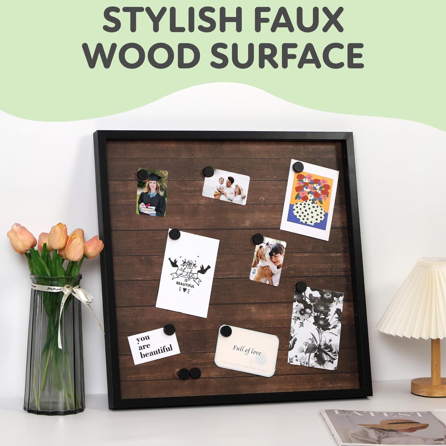 Houseables Picture Board, Photo Board, Photo Display, Picture Collage, Collage Frame, Polaroid Wall Display, Wall Decor, Memory, Postcard, Magnetic, Bulletin, Hanging with Clips, String, Bedroom, 20in