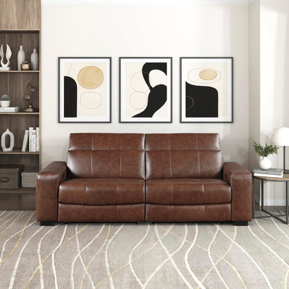 Lexicon Sectional Couches for Living Room-Modular Sectional Sofa, Power Double Reclining Loveseat, Power Headrests, Charging Ports, 2 Seater Recliner Couch, Top Grain Leather Brown