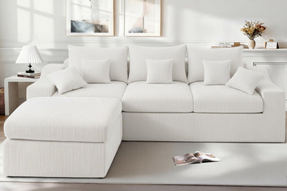 HABUTWAY 104" L Shaped Cloud Sectional Couch, Boneless Modular Sectional Sofa with Deep Seat, Corduroy Couches for Living Room, Modular Couch, No Assembly Required (Beige)