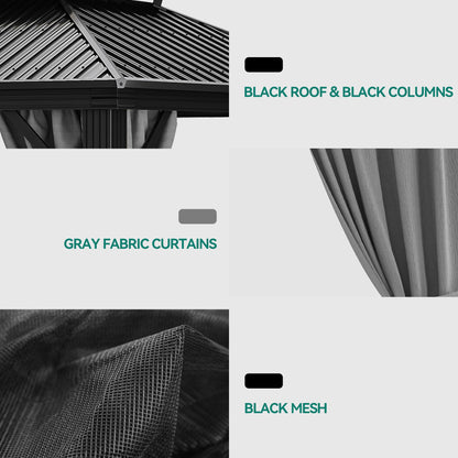YITAHOME 10x10ft Hardtop Gazebo with Nettings and Curtains, Heavy Duty Double Roof Galvanized Steel Outdoor Combined of Vertical Stripes Roof for Patio, Backyard, Deck, Lawns, Gray