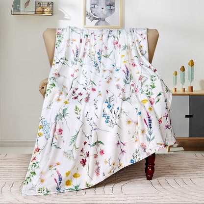 Floral Throw Blanket Wildflowers Throw Blankets Plant Floral Fleece Blankets Soft Warm Cozy Blanket Plush Throws Blankets Flower Decorative Blanket for Home Sofa Bedding 50" x 60"