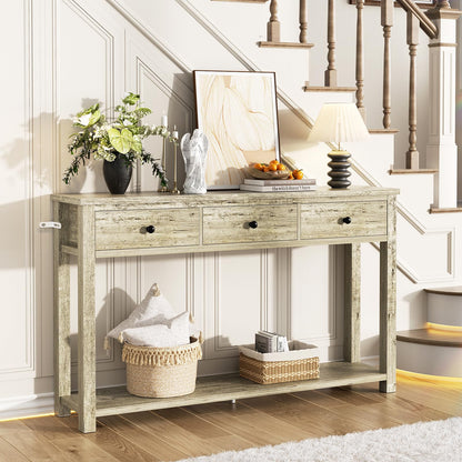 Homieasy Farmhouse Console Table with 3 Drawers, 47 Inch Wood Sofa Table with Storage Shelf for Living Room, Behind Couch, Entryway Table for Hallway, Living Room, or Foyer, Light Rustic Oak