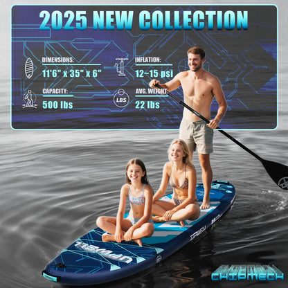 UPWELL 11'6"×35" Extra Wide Inflatable Paddle Board, Stand Up Paddle Board with Kayak Seat, Sup Paddle Boards for Adults, Chipmech Blue