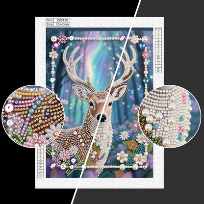 WSLWXSHM Pearl Diamond Painting Kits for Adults Elk, 5D Special Shape Diamond Art Kits for Beginners, Crystal Rhinestones Diamond Painting for Home Wall Decoration Gift 12×16inch/30×40cm Deer