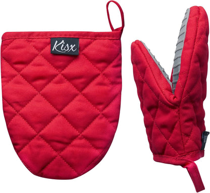 Oven Mitts Heat Resistant, Mini Silicone Gloves for Cooking, Kitchen Pot Holders & Oven Mitts Sets (Red Color)