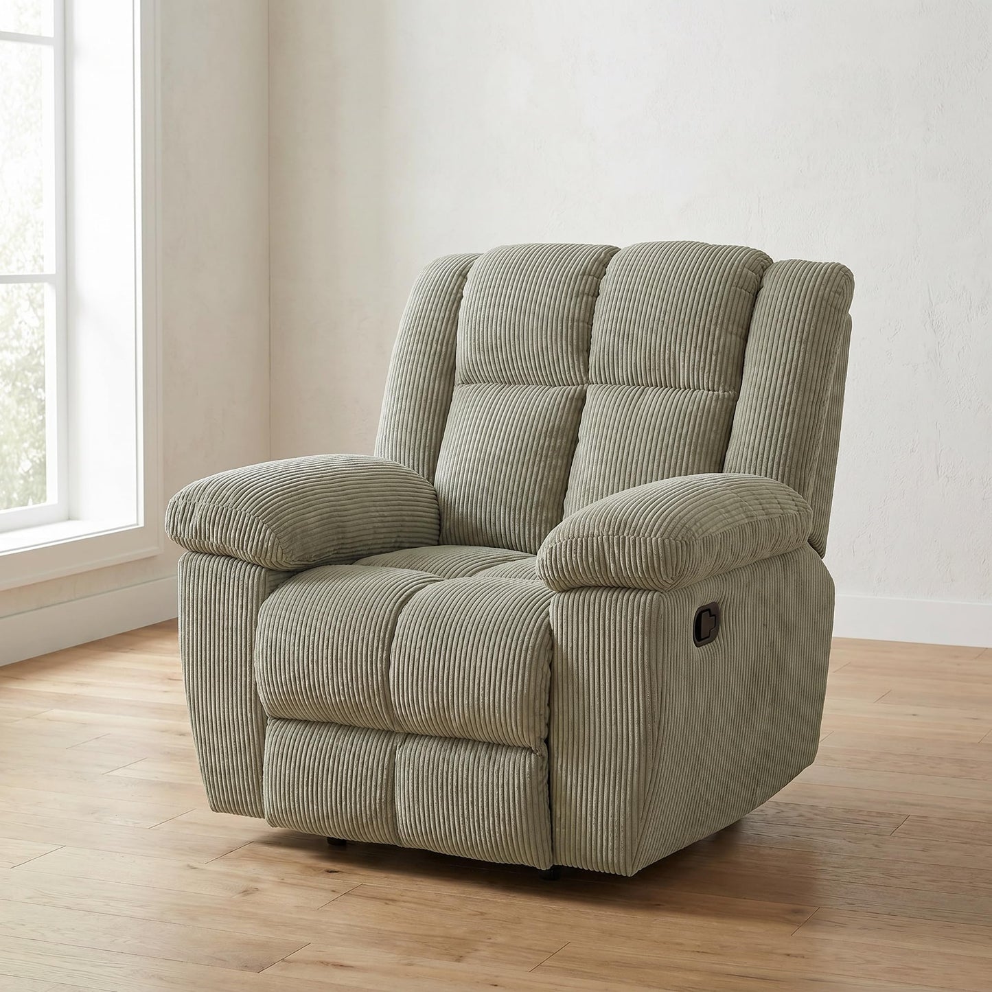 Trygoal Manual Recliner Chair, Nursery Rocking Chair, Linen Recliner Chair for Adults, Lazy Boy, Gaming Recliner wih Overstuffed Arms, Suitable for Home Theater, Living Room, Bedroom, Off-White