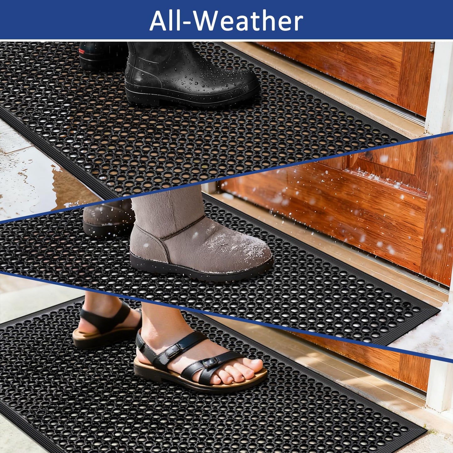 Anti Fatigue Rubber Floor Mat 2 Pack Restaurant Kitchen Mats for Floors Rubber Non-Slip Bar Floor Mats Door mat Drainage Mats Utility Garage Indoor Outdoor Use 36 x 60 Inches