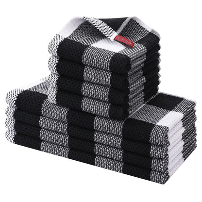 Homaxy Kitchen Towels and Dishcloths Set, 12 x 12 and 13 x 28 Inches, Set of 8 100% Cotton Waffle Weave Check Plaid Kitchen Dish Towels, Super Soft and Absorbent Dish Cloths, White & Black