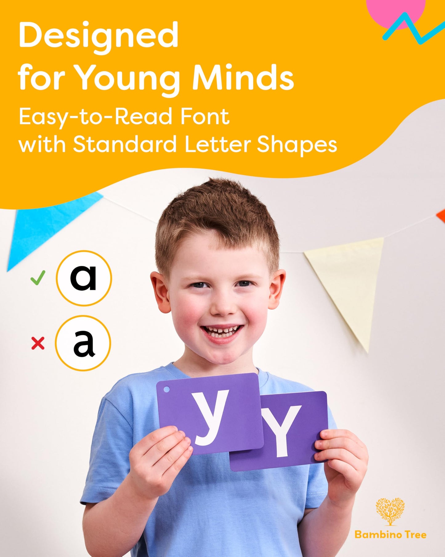 THE BAMBINO TREE Alphabet Flash Cards - Thick ABC Flash Cards for Kids Ages 3-6 - Lowercase & Uppercase Letter Recognition Learning Game