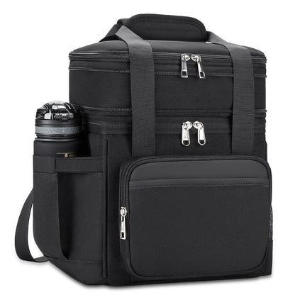 holuxer Insulated Lunch Bag & Lunch Box for Men - Double Deck Reusable Lunch Bag for Women Tote Cooler Bag Leakproof Soft Expandable - Large Lunchbox for Work/Adult/Picnic/Outdoor (Black，15L)