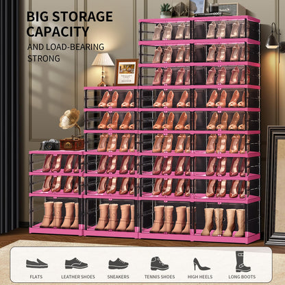 CIMLORD 9 Tier 18-36 PairsFoldable Shoe Rack for Closet Entryway,9-Tier Foldable Shoe Rack for Closet Entryway 18-36Pairs, Stackable Clear Shoe Storage Boxes Organizer with Door Plastic Shoe Cabinet