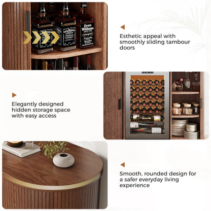 Jocoevol 53" Fluted Coffee Bar Cabinet with Sliding Doors, Wine Bar Cabinet with Charging Station & Glass Holder, Modern Liquor Whiskey Buffet Sideboard for Dining Room, Living Room, Kitchen (Walnut)