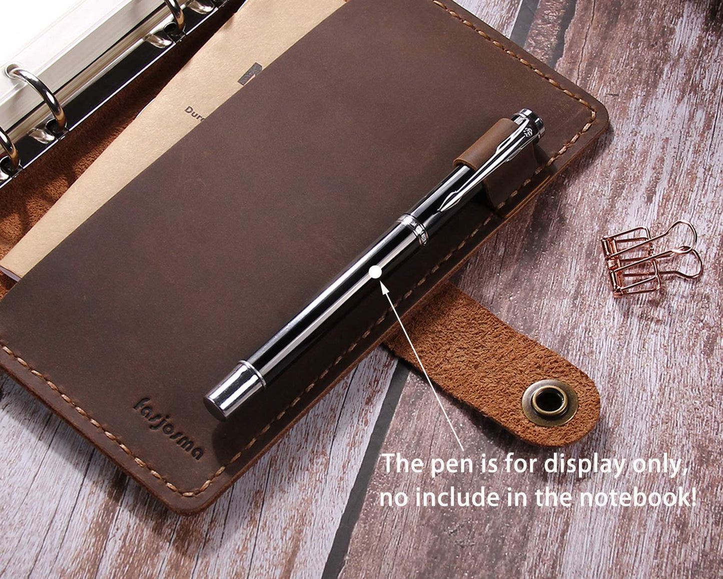 Leather Writing Journal Notebook Refillable, A6 Personal Size Traveler's Notebook with Pockets, 6 Ring Binder Planner Notebook with Pen Holder-BROWN