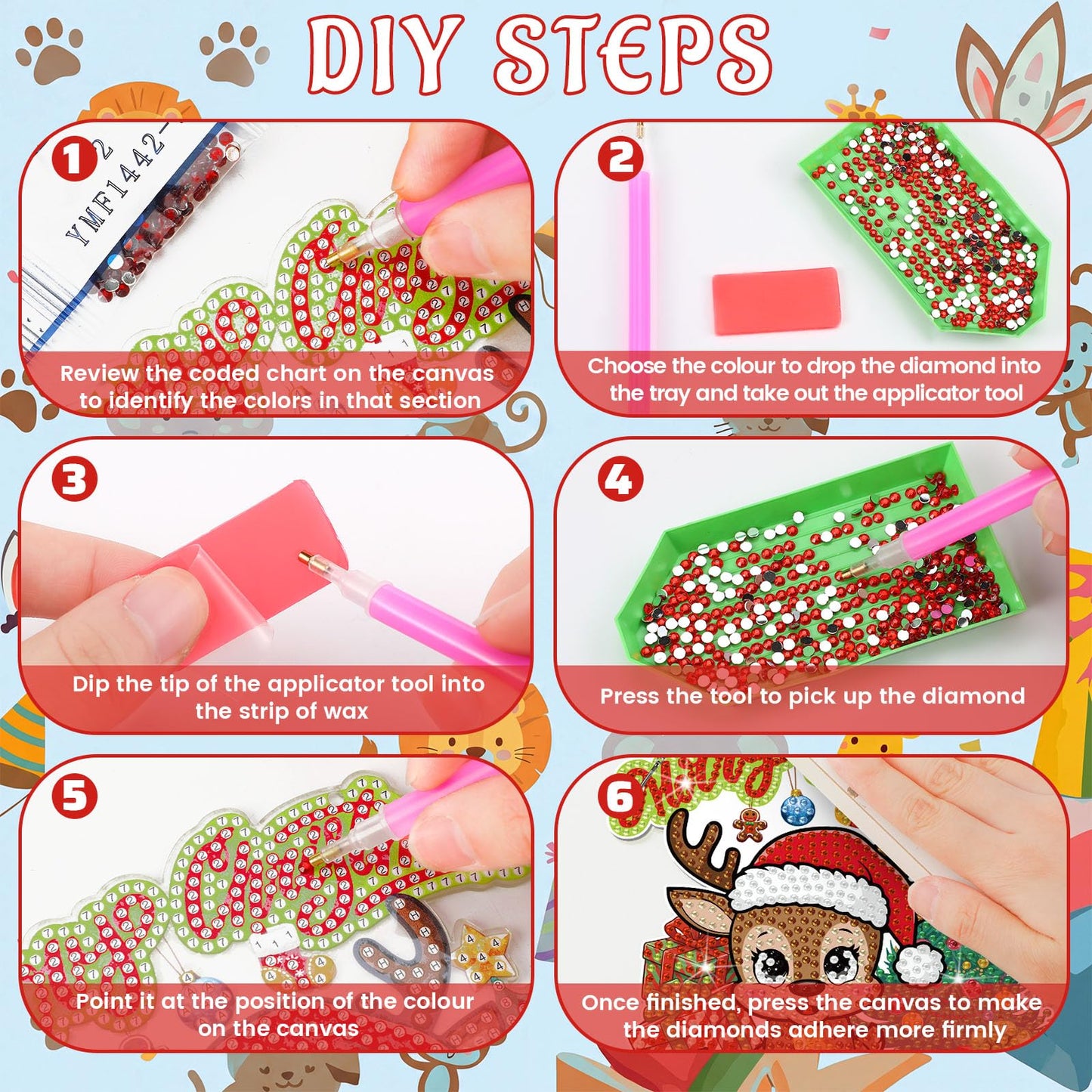 Cinnvoice 12 Pcs Seasonal Diamond Art Wreath Kits Holiday 5d DIY Diamond Painting Signs Germ Hanging Art Ornaments for Wall Door Decorations (Animal)