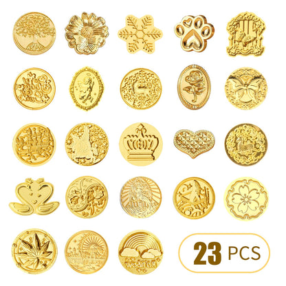BATHRINS Wax Seal Stamp Kit-23Pcs Sealing Stamp Heads,Wooden Handle,Metal Seal Mold,Silicone Mat,Color Pen for Party Wedding Invitation Cards Envelopes Gift Wrapping Letter