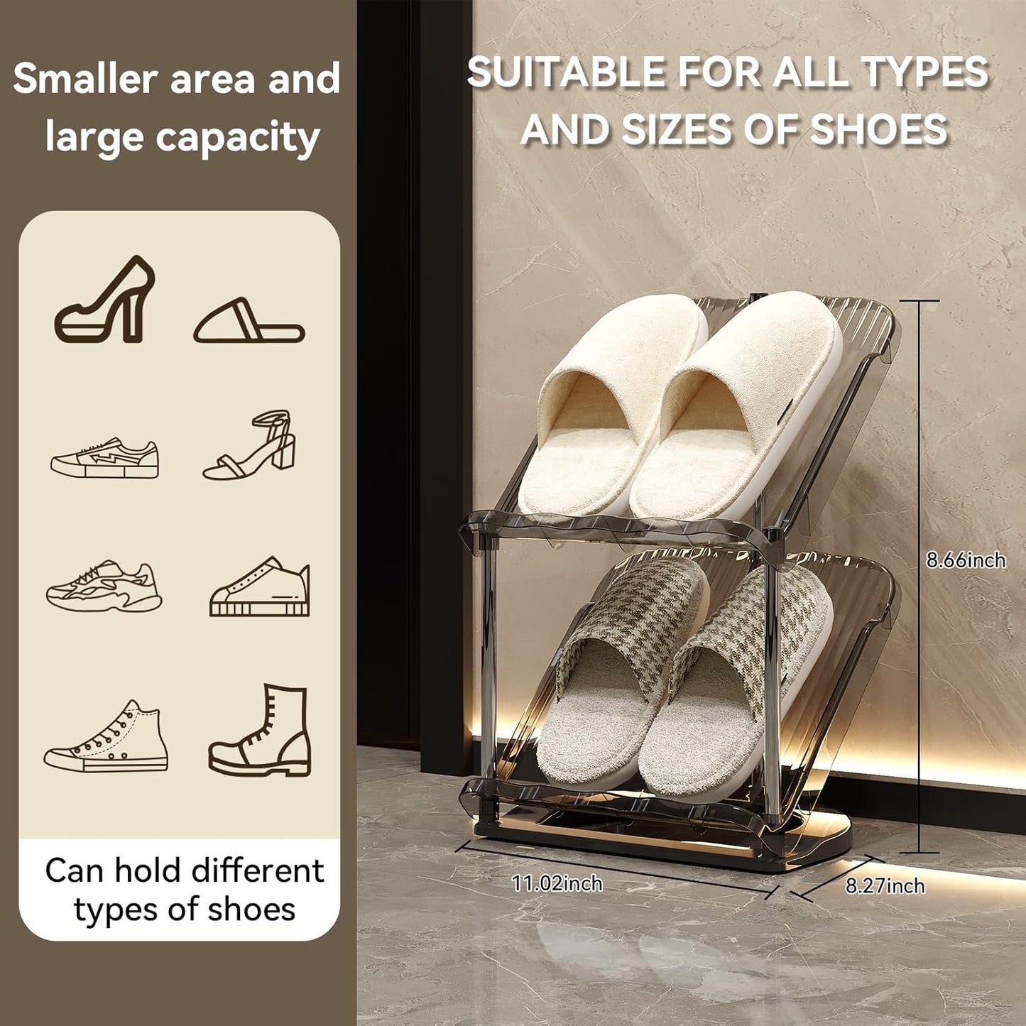 2 YYW Narrow Shoe Rack Vertical Shoes Rack for Entryway Corner Shoe Storage Organizer for Small Spaces Transparently