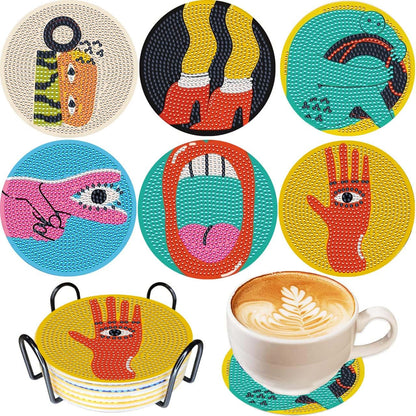 6 Pcs 5D DIY Diamond Paintings Vintage Coasters with Holder for Adults Beginners, Round Full Drill Diamond Art Craft Supplies.Vintage QLBD-18