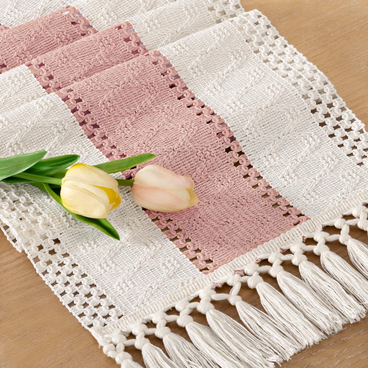 12x108 Socomi Boho Table Runner Macrame Long Easter Spring Farmhouse Woven Cotton Linen Rustic Coffee Table Runner